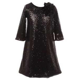 Young girls black flower girl sequined dress